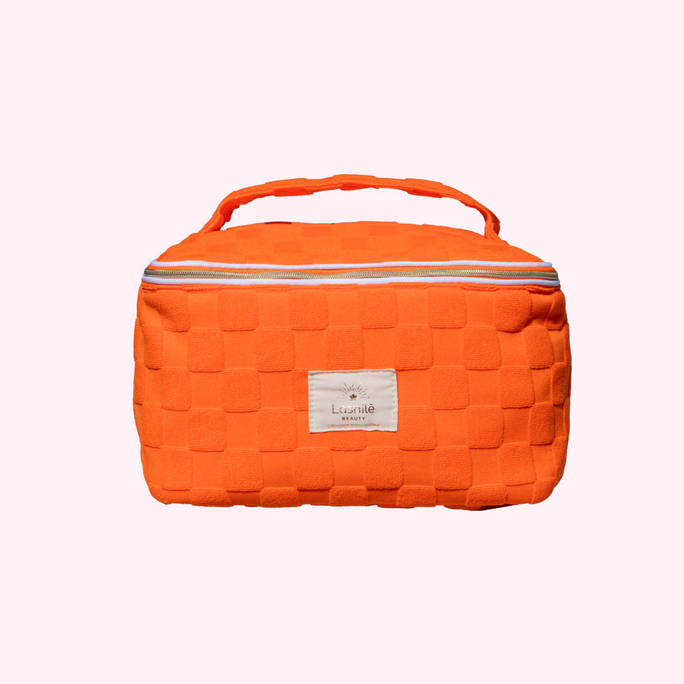 vanity orange cosmetic bag